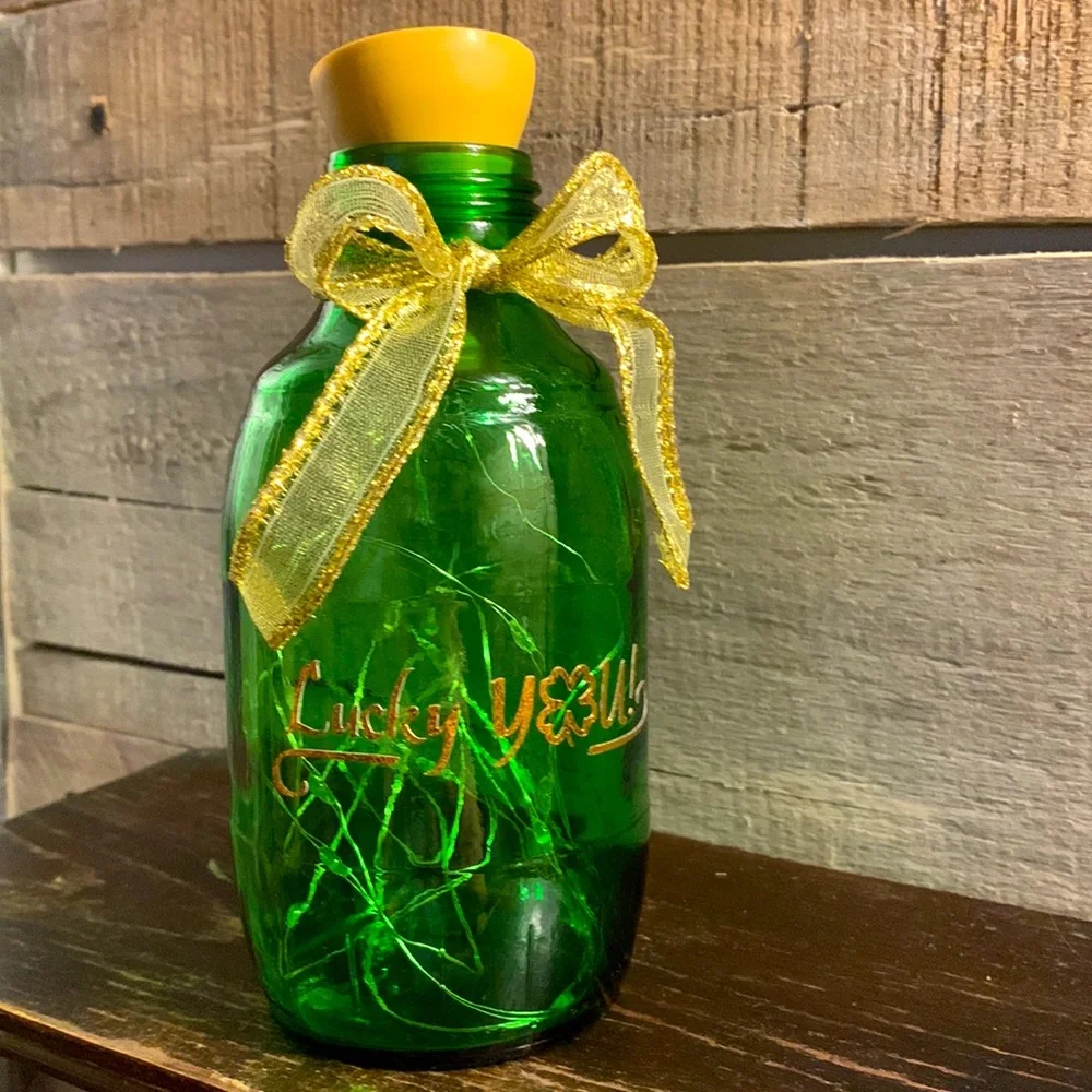 Hand Crafted- ‘Lucky You’ green barrel solar lantern